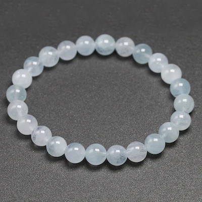 Beads 8mm Натуральный Аквамариновый браслет одиночный Круглый браслет для мужчин и женщин ювелирные изделия 6 8 10 мм бусины Романтический Повседневный драгоценный камень Йога браслет - Цвет камня: Beads 8mm