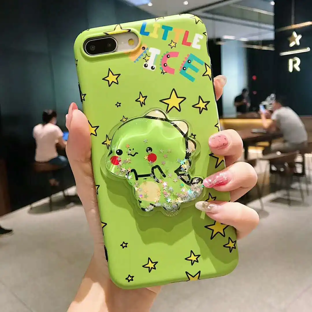 Милый мультяшный 3D зеленый Konglong зыбучий песок Чехлы для iPhone 6 6s 7 8 Plus Звездный