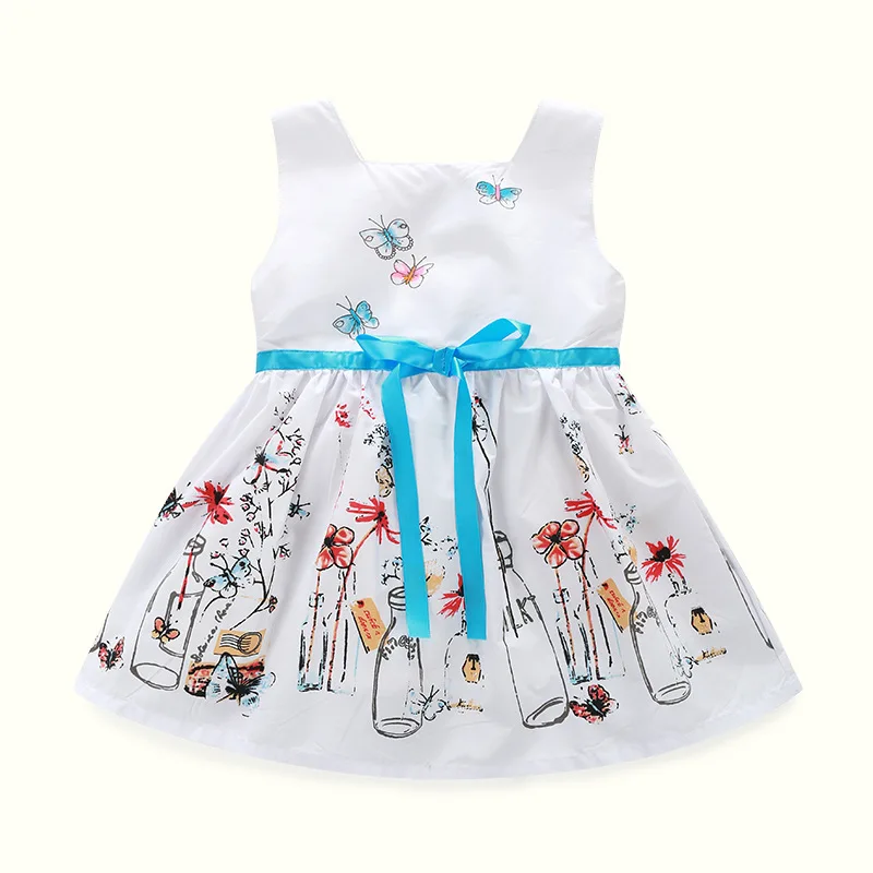 

Kids girls dresses summer 2019 sleeveless white floral dress butterfly sweet princess dress