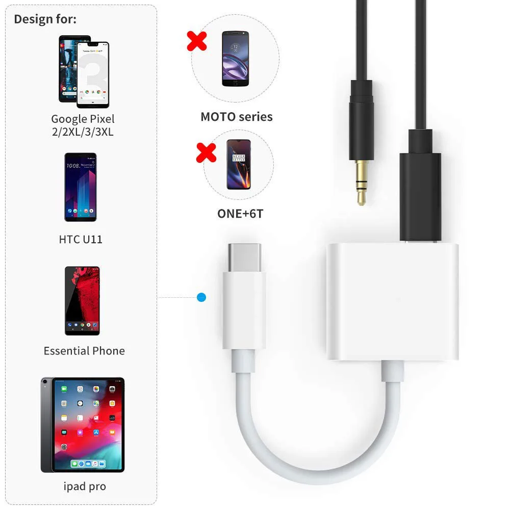 2 в 1 USB C до 3 5 мм аудио и зарядный адаптер ключ для Pixel Essential Ph HTC U11 U12|Зарядные