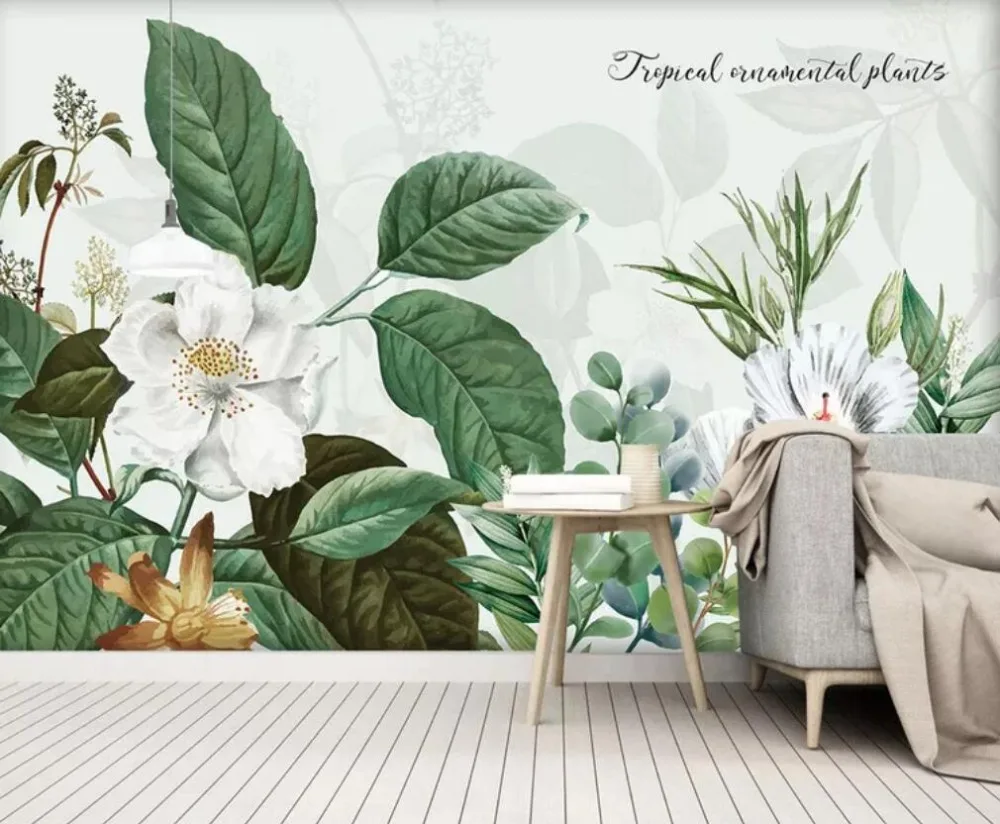 Маленькие свежие листья акварель пион ТВ фон настенные декоративные обои фрески