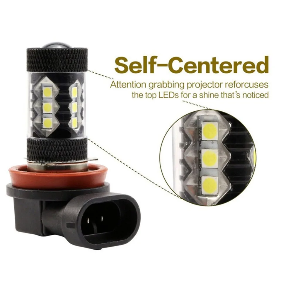 

2pcs 80W H7 H8 H11 HB3 HB4 9005 9006 LED Bulb 16 SMD Car Fog Light DC 12V White Headlight Fog Lamp Light Sourcing