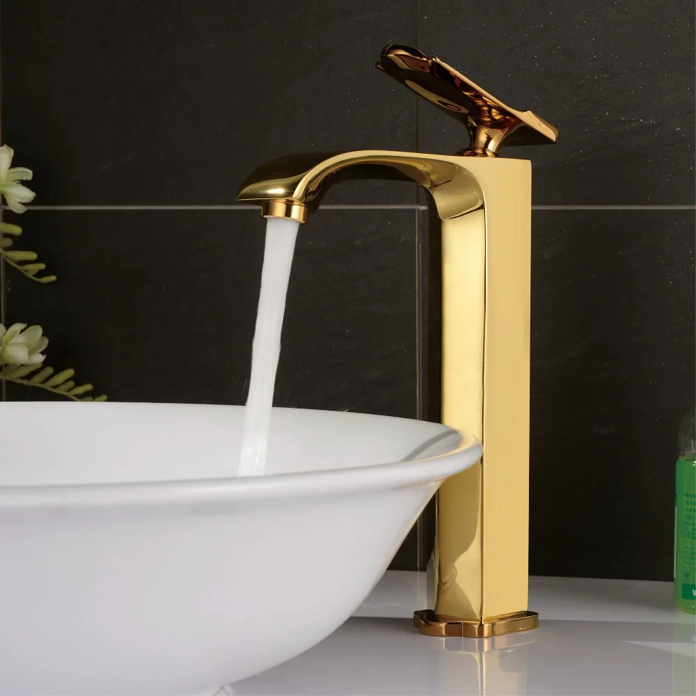 

Free shipping Luxury Gold Creative Design Bathroom Basin Sink Faucet Deck Mounted Hot and Cold Water Mixer Taps