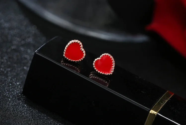 

Free Shipping Fashion 925 Sterling Silver Red Heart Stud Earrings For Women Jewelry Pendientes Brincos