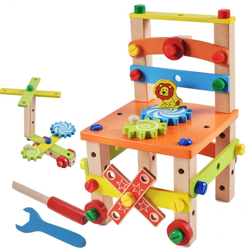 

Multifunction Nut Disassembly Combination Toy Children Educational DIY Assembled Chair Wooden Building Blocks for Baby Toys Gift