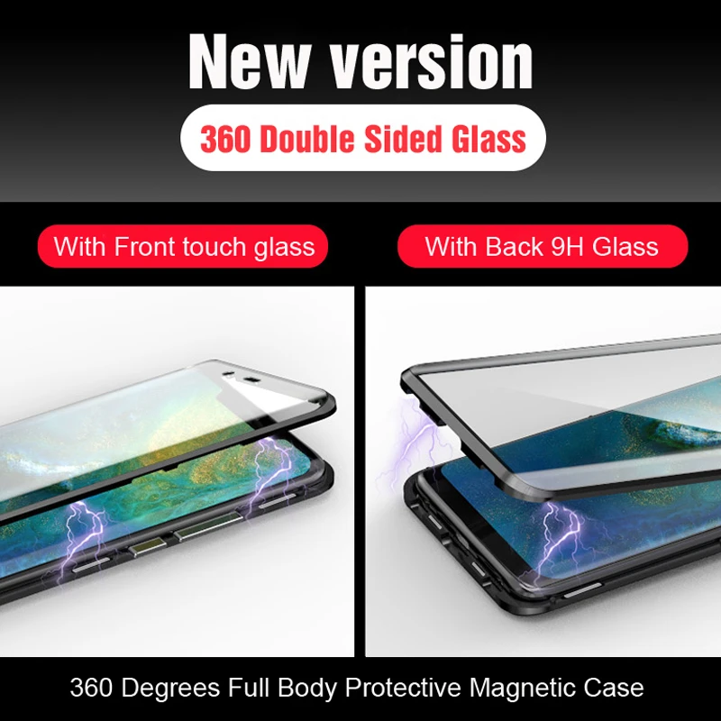 Роскошные магнитные Чехлы для huawei mate 20 Pro Phone 360 Metel Shell защитные двухсторонние