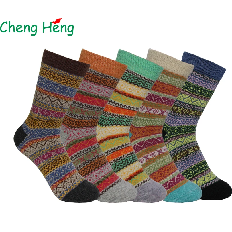 Новинка женские толстые теплые носки Cheng Heng 5 цветов из шерсти кролика на весну и