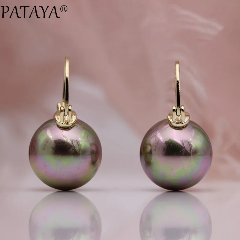 PATAYA, новинка, круглые, имитация жемчуга, длинные серьги, 585, розовое золото, женские вечерние, подарок, хорошее ювелирное изделие, простые серьги-подвески большого размера - Окраска металла: Rose Gold Champagne