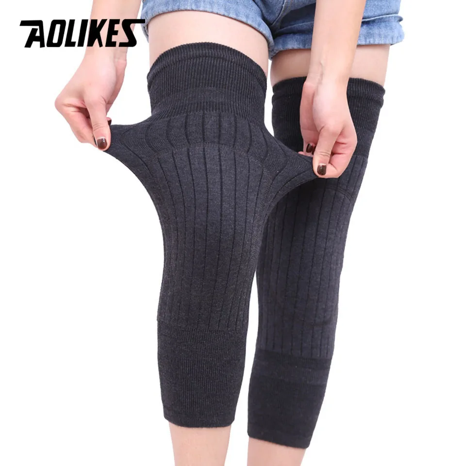 Grey AOLIKES, 1 пара, длинные кашемировые теплые наколенники, шерстяные наколенники, для мужчин и женщин, для велоспорта, удлиненные, защитные наколенники - Цвет: Grey