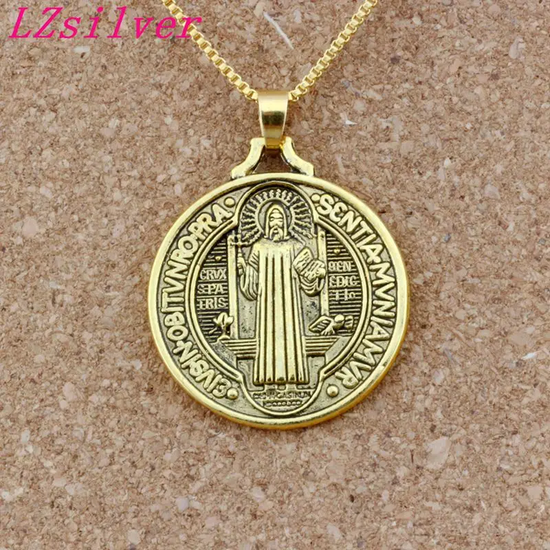 Antique gold Религиозная подвеска с крестиком и медалью Святого Бенедикта из нурсии 23,6 дюйма, 10 шт., античное золото, A-484d1 - Окраска металла: Antique gold