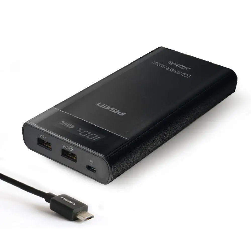PISEN Power Bank 20000 мАч двойной USB портативный ЖК аккумулятор внешний зарядное
