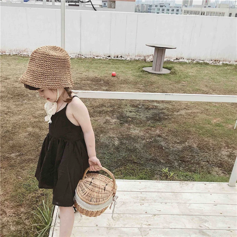 Black Sling Sleeveless Summer Girls Dress Beach Open Back Kid Dresses Fairy Princess Dressing Children's Clothing | Детская одежда