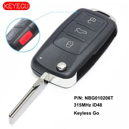 KEYECU дистанционный ключ 315 МГц ID48 чип Fob ЗАМЕНА для Volkswagen 2011-(модели с Prox) P/N: NBG010206T