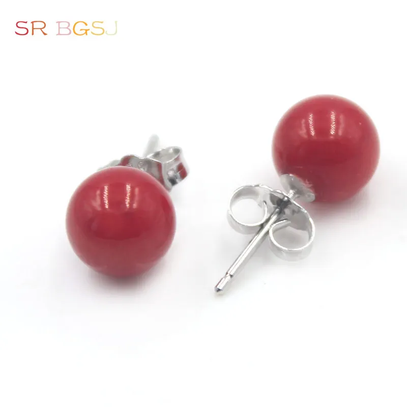 Free Shipping 8mm Round Red Coral Women Girl Jewelry Nice Stud Earrings | Украшения и аксессуары