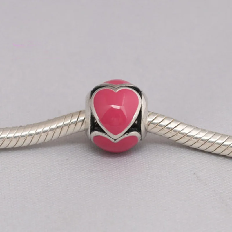 Подлинное серебро 925 пробы эмаль сердце Висячие бусины подходит для Европы