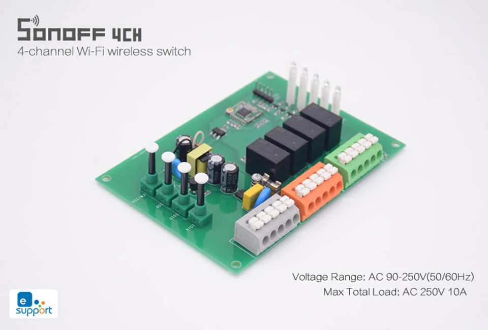 SONOFF 4CH R2 4 канальный беспроводной Wi-Fi светильник 4 комплекта пульт дистанционного управления 10A/2200 Вт поддержка Alexa Google home для умного дома