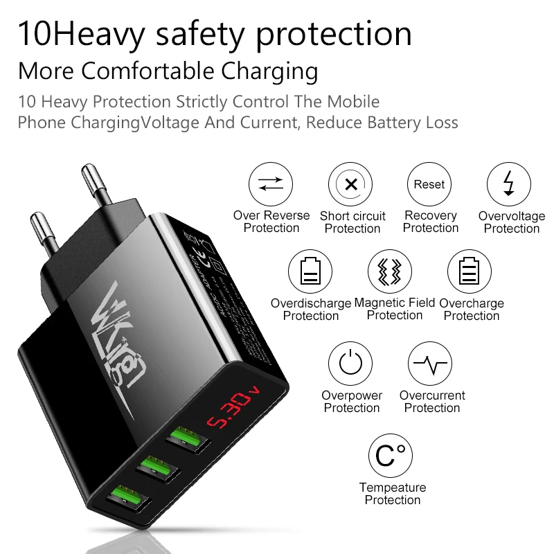 Зарядное устройство VVKing 3 USB порта 3A зарядка штепсельная вилка EU/US для iPhone Samsung Xiaomi