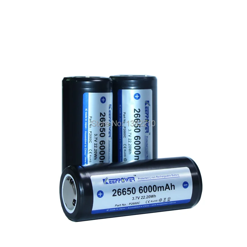 Keeppower 10PCS/LOT 2018 New Model 3.7V 26650 ICR26650 6000mAh High Drian Protected Flashlight Battery Diameter is 26.9mm | Электроника