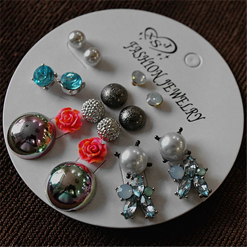 Женские серьги-гвоздики с жемчугом 9 пары/компл. | Украшения и аксессуары