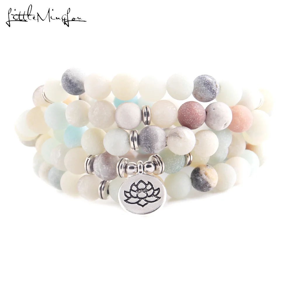 

Fashion Women's bracelets bangles Matte Frosted Amazonite beads with Lotus OM Buddha Charm Yoga Bracelet 108 mala necklace