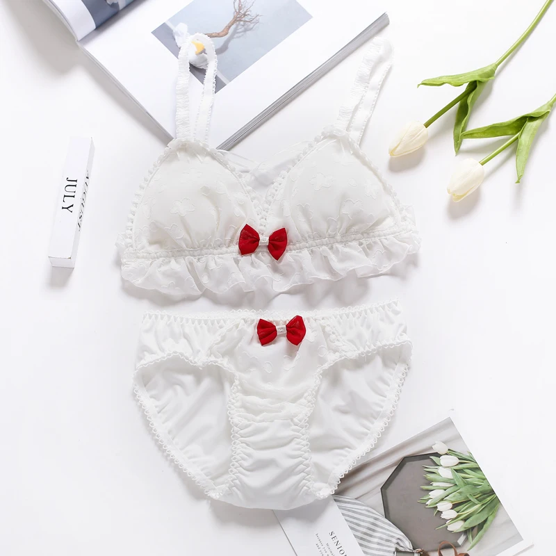 Girl Bra Set White Cute Underwear No Ring Cross Beautiful Bra Triangle Cup Bralette Fairy biustonosz brassiere sujetador stanik