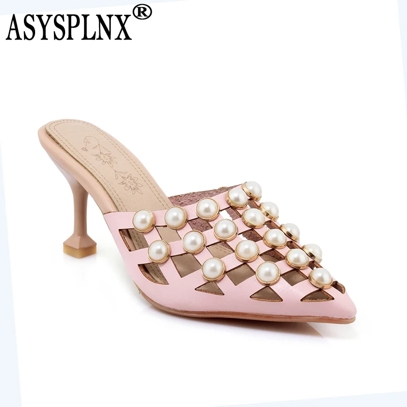 ASYSPLNX/бренд 2018 летние сандалии из кожзаменителя с baotou Бисер острым D019|pu sandals|brand