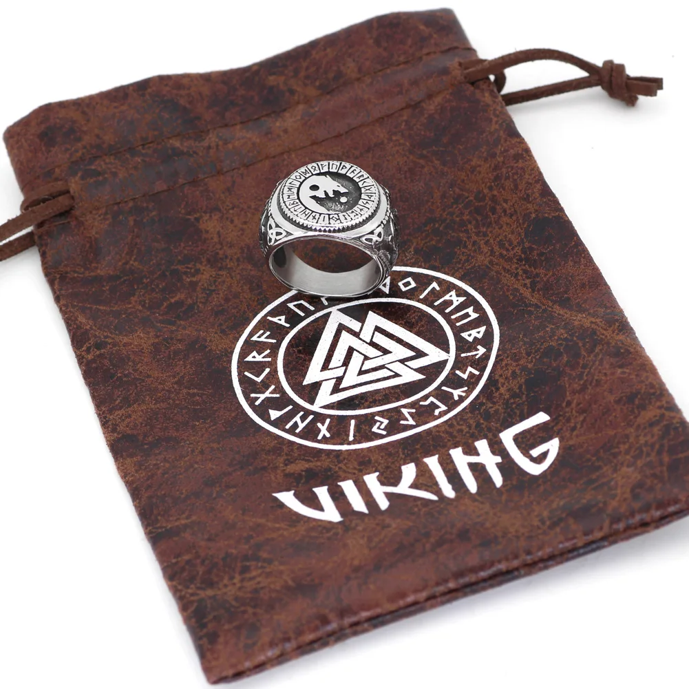 Скандинавский Викинг Волк Гери и Freki Рунический амулет кольцо из нержавеющей