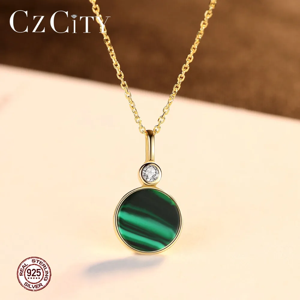 CZCITY, новинка, 18 K, позолоченное, 925 пробы, серебряное, изумруд, малахит, драгоценный камень, кулон, ожерелье для женщин, элегантное, юбилейное ювелирное изделие