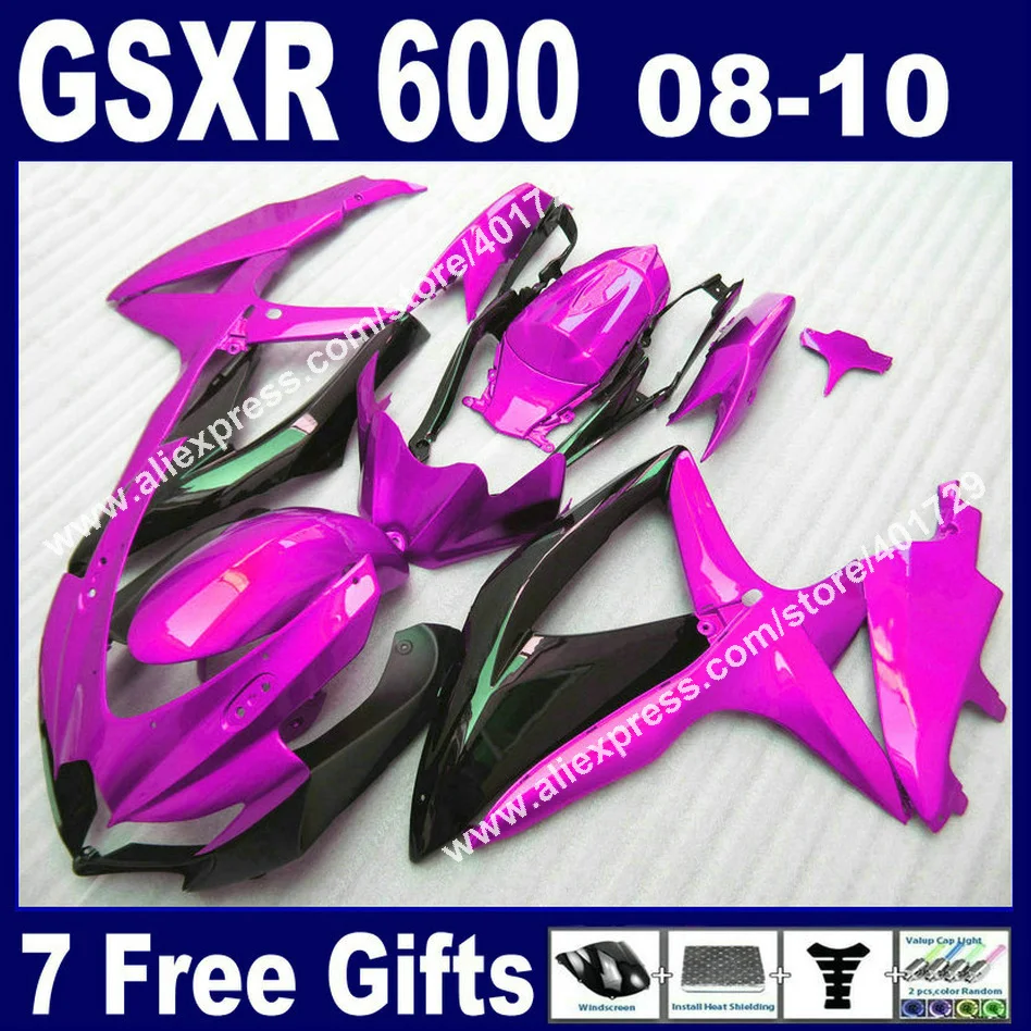 

ABS Обтекатели 2008 2009 2010 для SUZUKI GSXR 600 750 K8 пластик фиолетовый глянцевый плоский черный moto GSXR600 GSXR750 08 09 10 комплект OK65