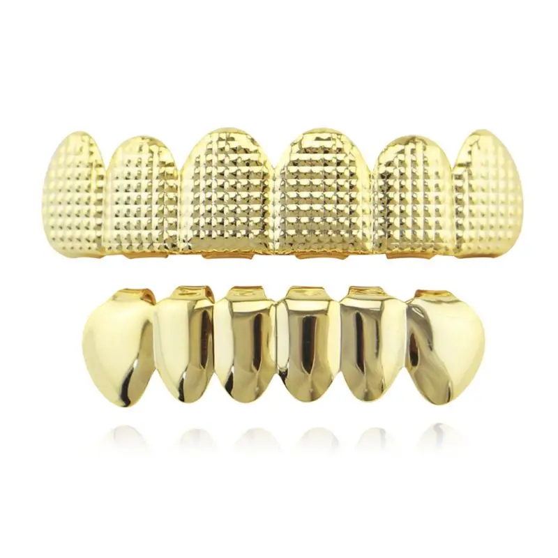 

Teeth Grillz Hip Hop Rapper Top&Bottom Gold Silver Grills Party Cosplay Bump Lattice Stripe Dental Men Fashion Body Jewelry