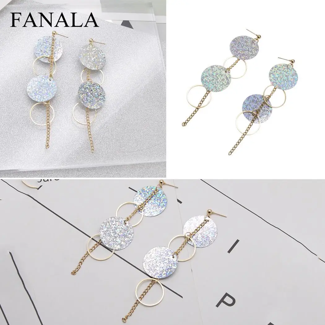 Rounds Shiny Women Round Disc Sequins Circle Asymmetrical Dangle Hook Earrings | Украшения и аксессуары