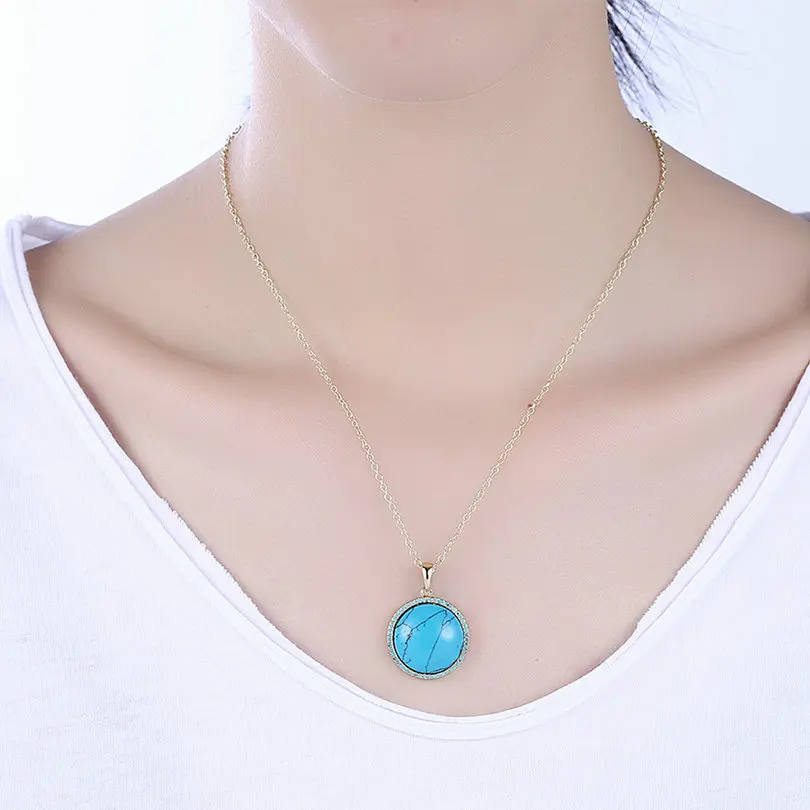 Женя брендовые модные элегантные золотые Цвет круглый синий камень кулон