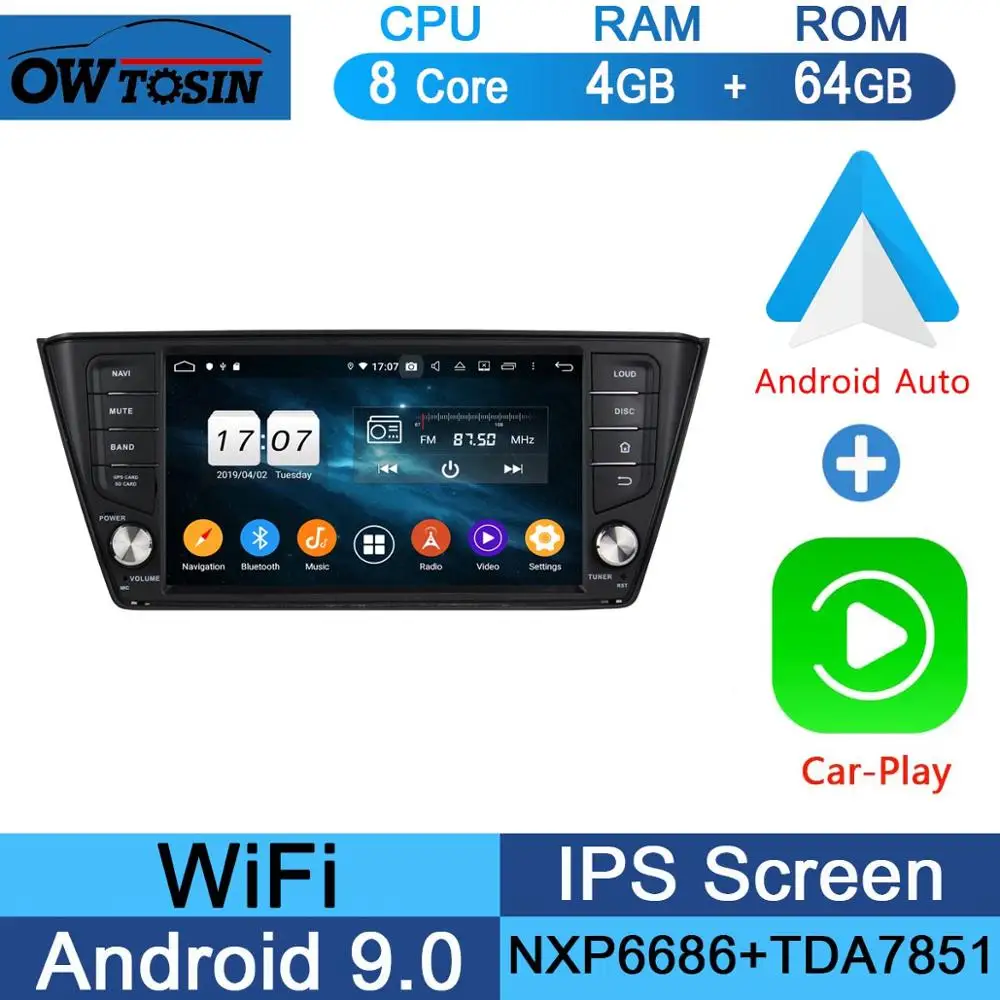 64G CarPlay Android 1920*1080 " ips Восьмиядерный 4 Гб+ 64 ГБ Android 9,0 автомобильный dvd-плеер для Skoda Fabia Радио Стерео gps CarPlay Parrot BT - Цвет: 64G CarPlay Android