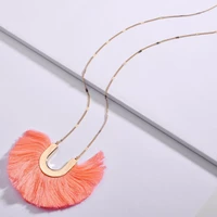 new arrival hot sale u shape long chain cotton tassel fringed pendants necklaces for women fashion fall boho jewelry gift