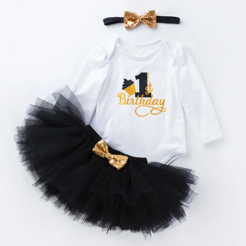 3 piece set НОВЫЕ комплекты одежды для маленьких девочек праздничные платья на день рождения для новорожденных, детские костюмы для крещения с длинными рукавами юбка-пачка, подарки - Цвет: 3 piece set