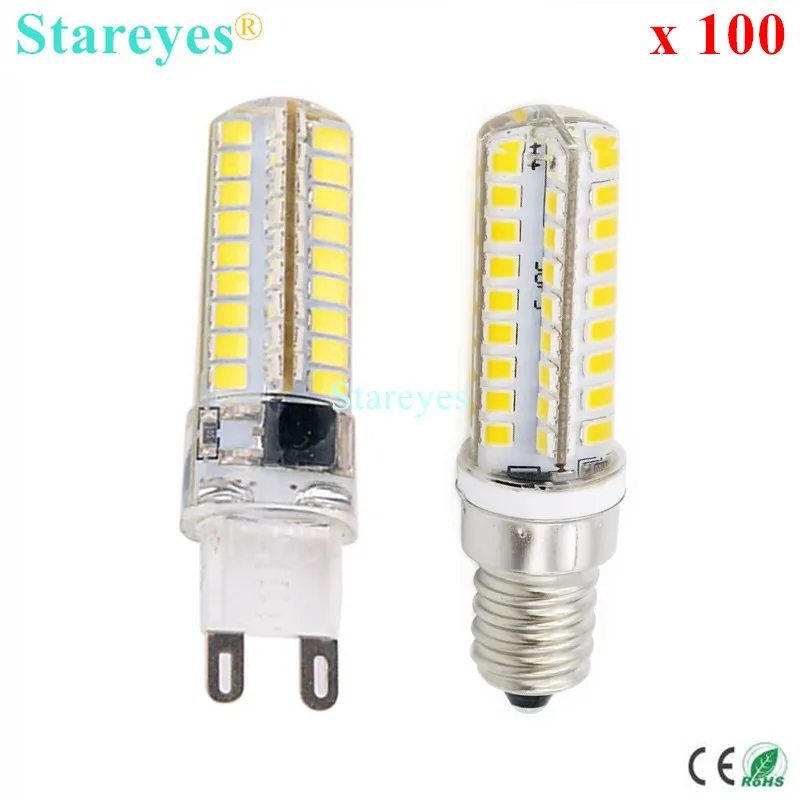 

100 Pcs Silicone G9 E14 10W SMD 2835 72 LED Dimmable LED Corn lamp Droplight Chandelier candle bulb Pendant light lighting