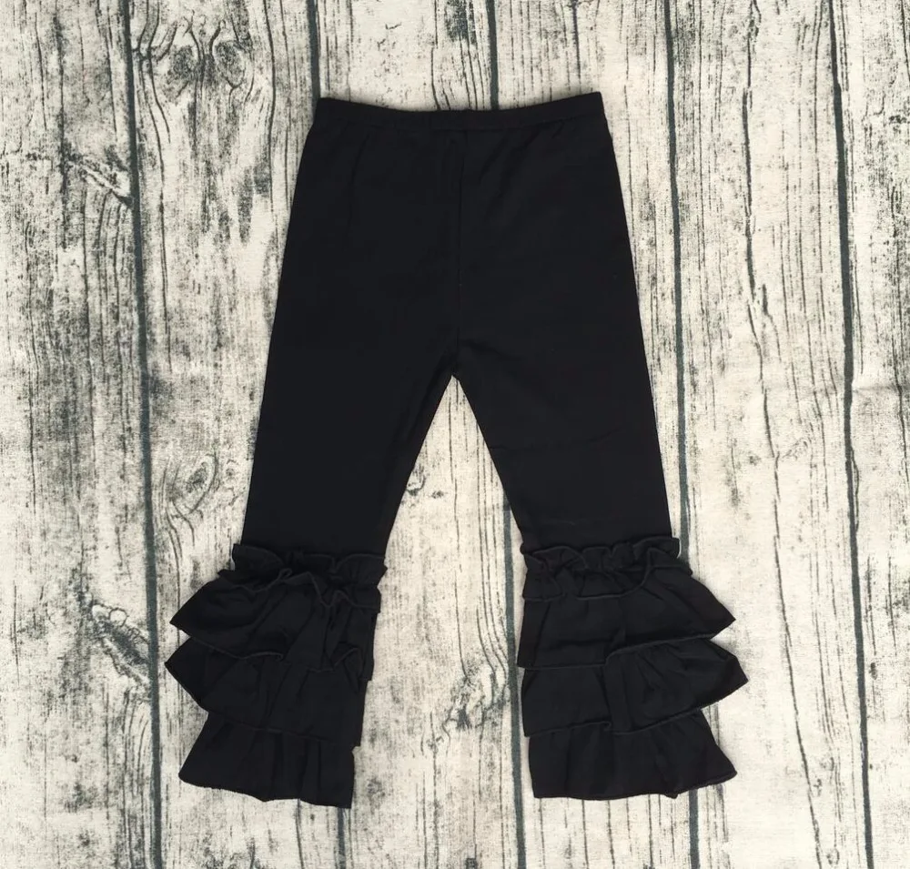 

Baby Fashion Clothes Online Hot Sale Baby Girl Black Icing Long Pant Children Triple Ruffle Pant Cheap Wholesale