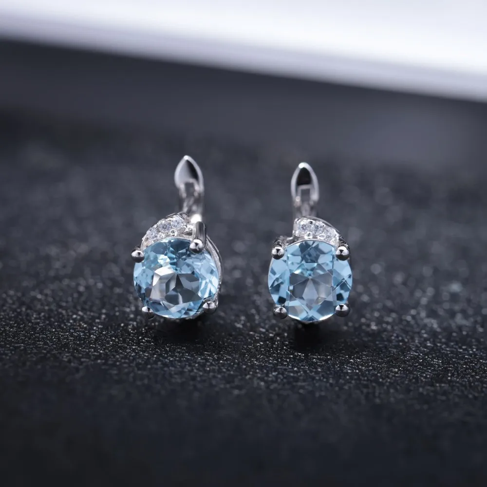 Простой балетный камень 5.16Ct натуральный Небесно-Голубой топаз драгоценный камень серьги-гвоздики 925 пробы серебряные серьги Хорошее ювелирное изделие для женщин