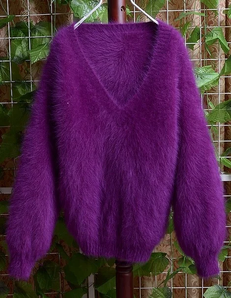 Женский плюшевый пуловер с воротником из меха норки V-образный кашемировый