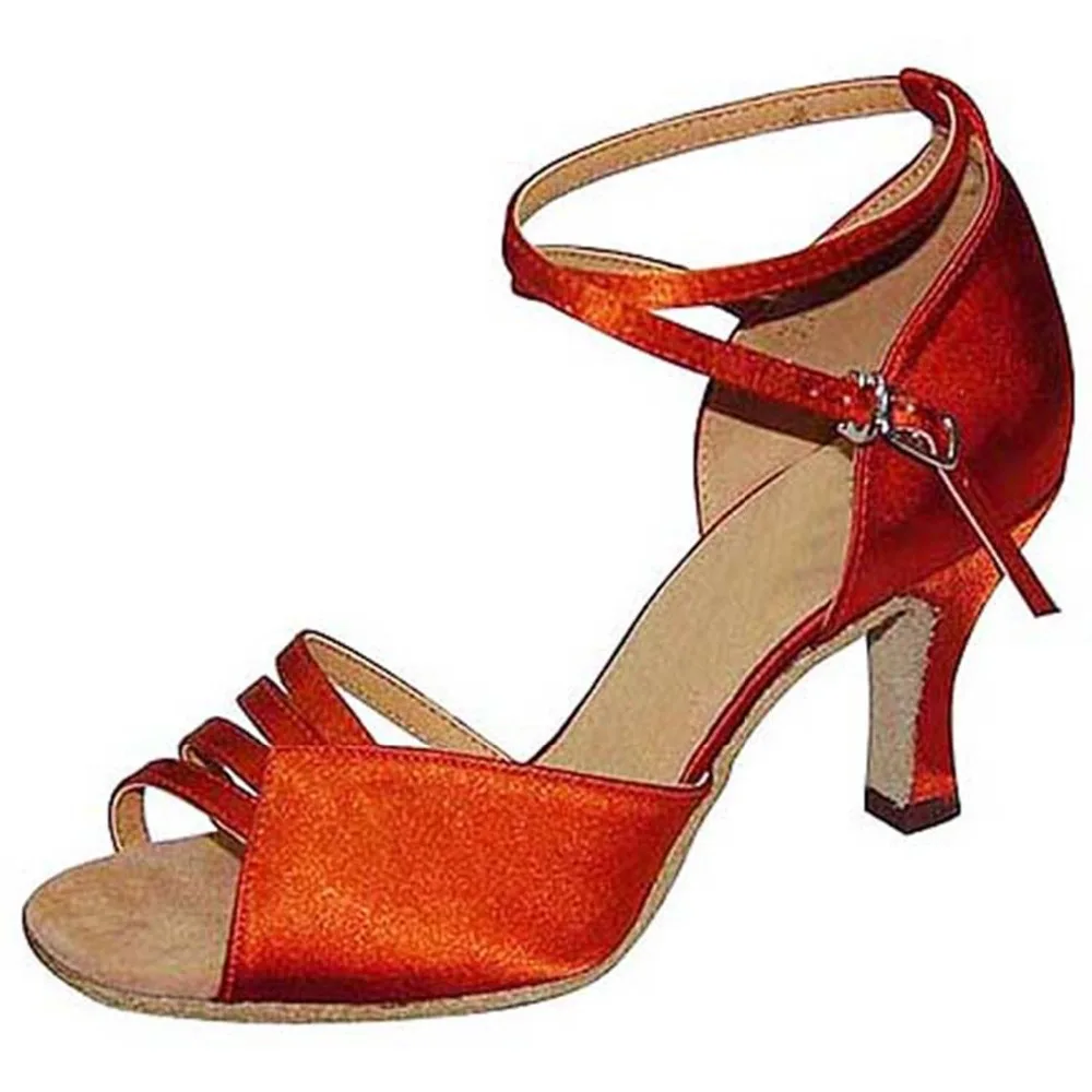 

Latin Dance Shoes Red Brown Khaki Grey Colors Satin Material For Women Salsa Dance Shoes With 4.5-8.5 cm Heel Height JYG912
