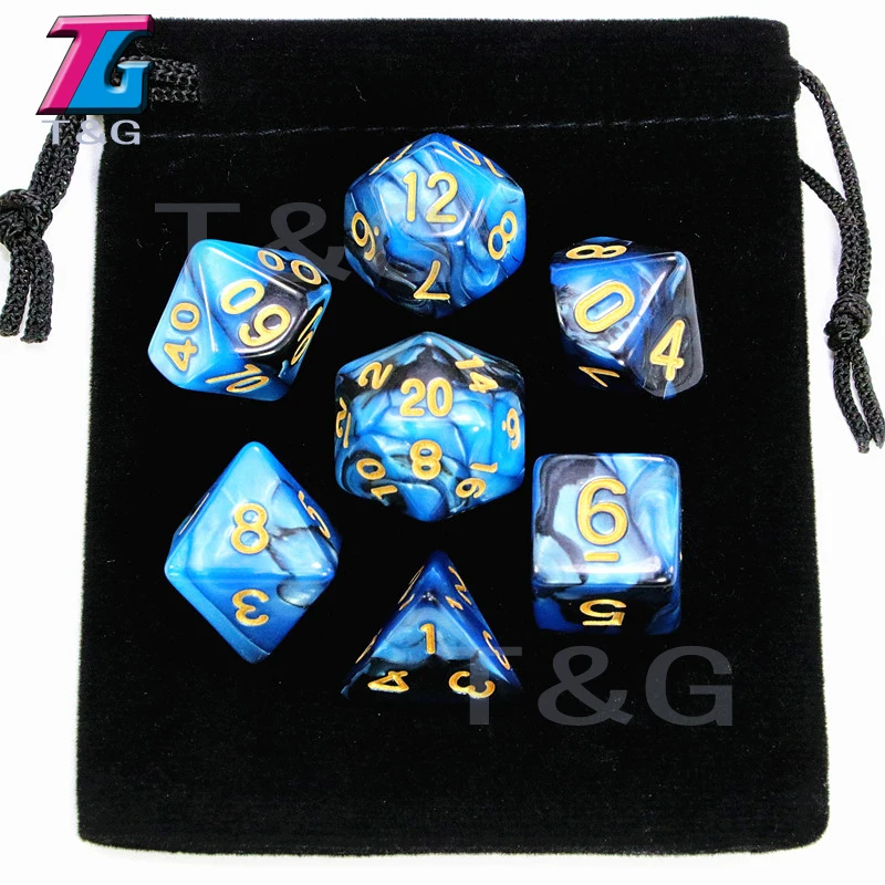 7 pcs кости с сумкой D& D d4, d6, d8, d10, d%, d12, d20 многогранные Настольная игра штук ролевой игры