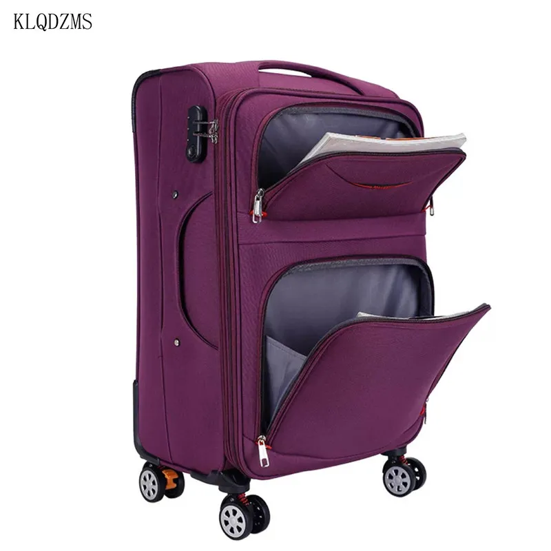 KLQDZMS 20’’22’’24’’26’’28Inch Oxford  Spinner Rolling Luggage Multifunctional Retro Travel Waterproof Suitcase On Wheels