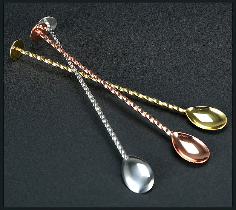 Нержавеющая сталь диск Хвост Бар Ложка 4 вида цветов Swizzle Stick коктейль Mojito ложки