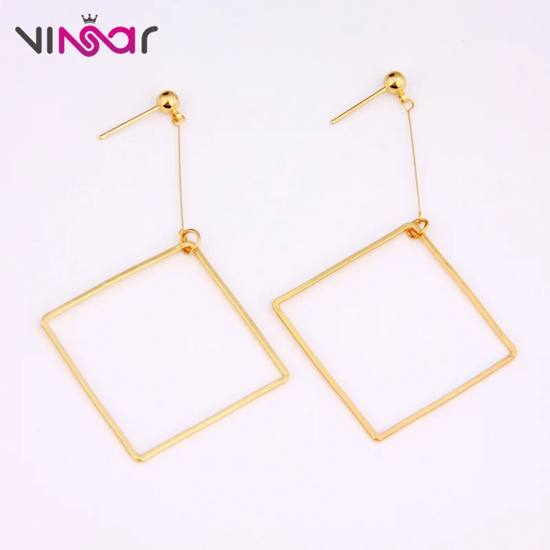 VINSAR Cute Korean Hollow Geometric Square Stud Earrings Women Simple Metal gold Alloy Girls Ear Jewelry Girl Gift SS05 | Украшения и