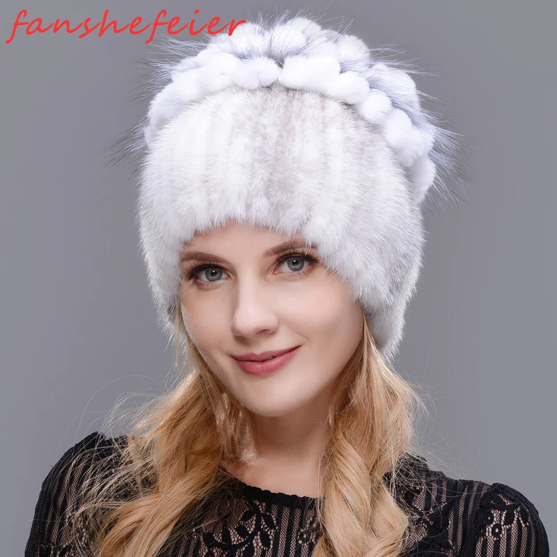 FANSHEFEIER русская Новинка, женская меховая шапка, женская зимняя Лыжная шапка, теплые наушники из меха норки и лисы, шапка ручной работы