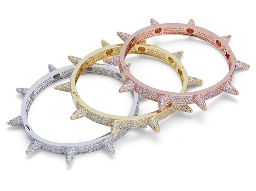 CJZBLXSL01216Luxury Iced Out Bling кубический циркон хип хоп Розовое Золото Серебро Браслеты с заклепками браслеты с шипами подарки для мужчин и женщин(подбородок