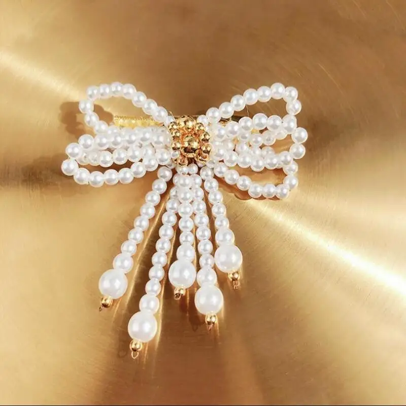 2019 hot sell trendy Style pins metal Imitation Pearl Big Bow Brooch for women Tassel Drop Brooches Wedding gift Accessorie | Украшения и