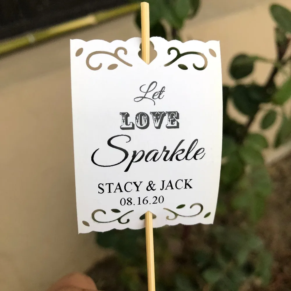 20 Personalised wedding sparkler tag covers Favours custom marriage sparkle stick tags let love glow