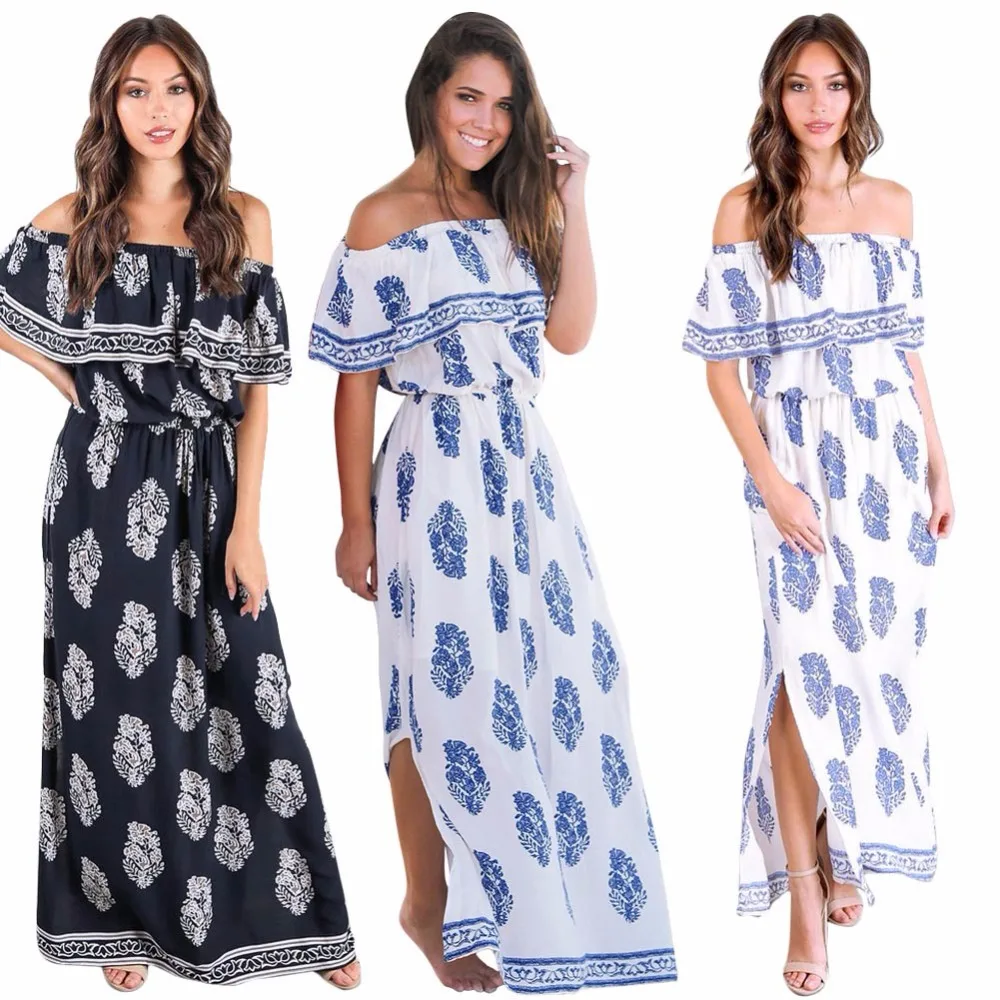 2018 Новое модное женское платье с цветочным принтом Пляжное летнее прямое