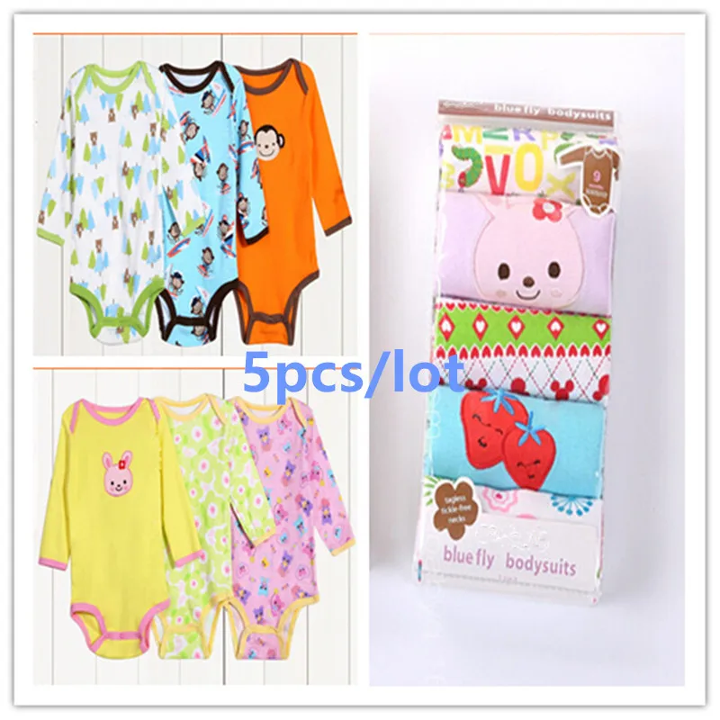 New 5pcs/lots Baby clothes Girl Long sleeve romper boy bodysuit 100% cotton kid for 3-24 months free shipping | Мать и ребенок